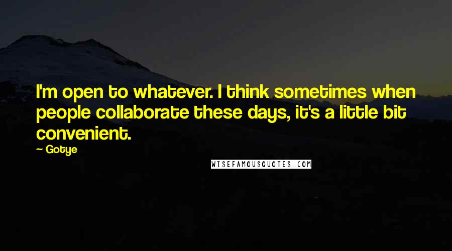 Gotye quotes: I'm open to whatever. I think sometimes when people collaborate these days, it's a little bit convenient.