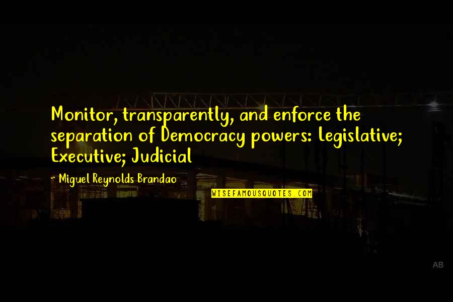 Governance Quotes By Miguel Reynolds Brandao: Monitor, transparently, and enforce the separation of Democracy