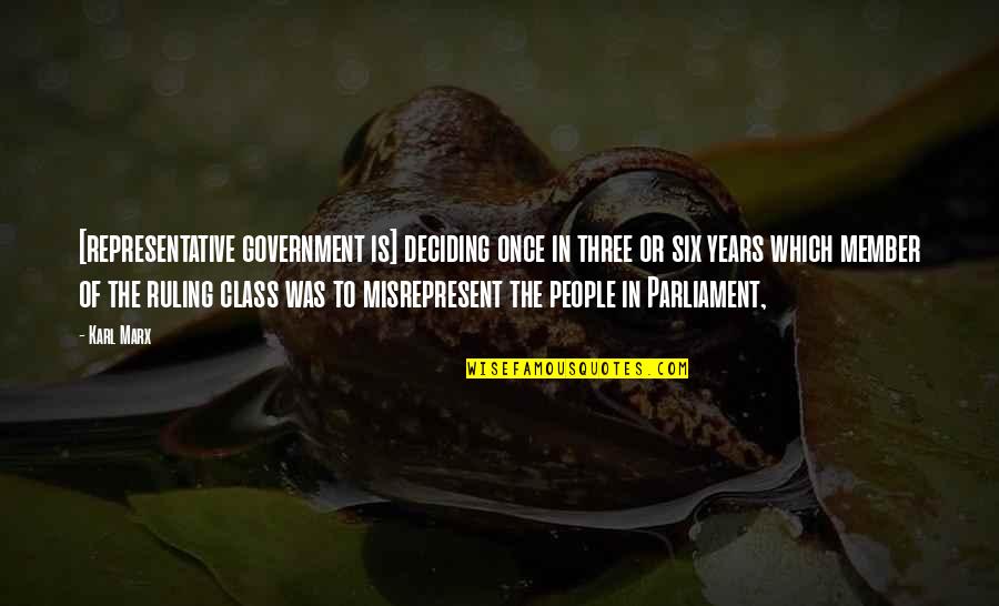 Government Ruling Quotes By Karl Marx: [representative government is] deciding once in three or