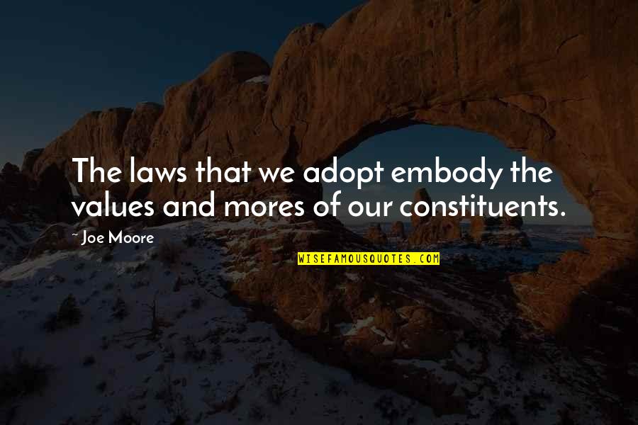 Governmental Legitimacy Quotes By Joe Moore: The laws that we adopt embody the values