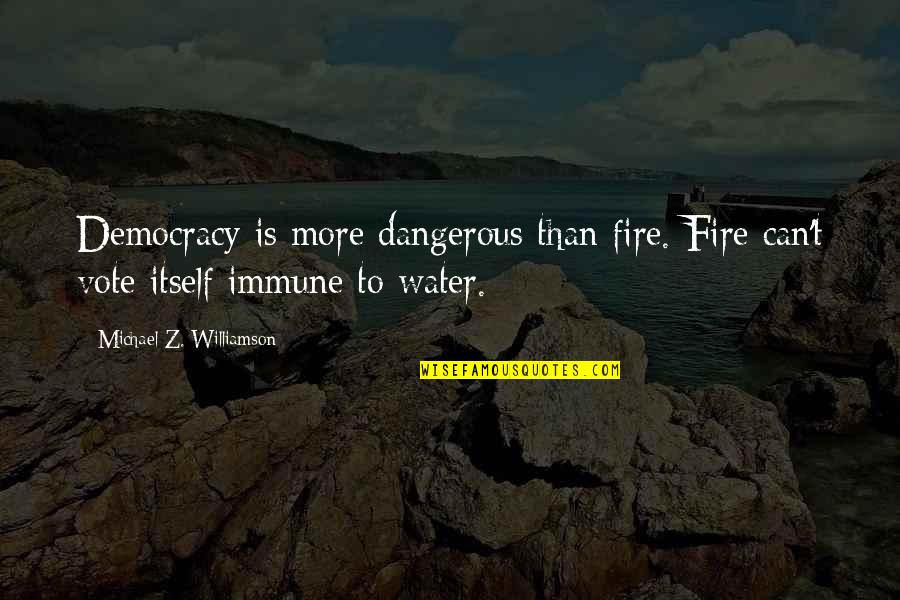 Govito Quotes By Michael Z. Williamson: Democracy is more dangerous than fire. Fire can't