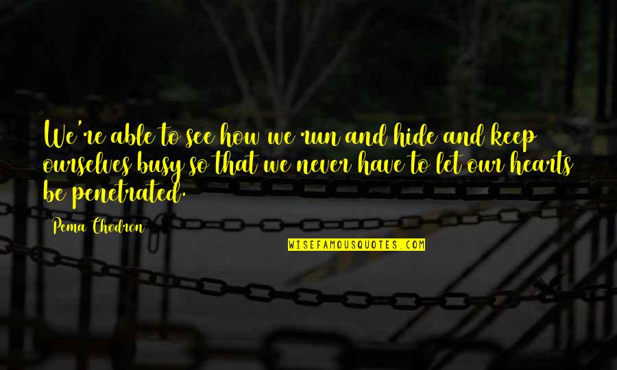 Gow3 Hoffman Quotes By Pema Chodron: We're able to see how we run and Gow3 Hoffman Quotes By Pema Chodron: We're able to see how we run and