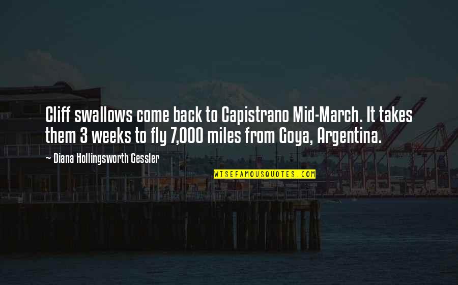 Goya Quotes By Diana Hollingsworth Gessler: Cliff swallows come back to Capistrano Mid-March. It Goya Quotes By Diana Hollingsworth Gessler: Cliff swallows come back to Capistrano Mid-March. It