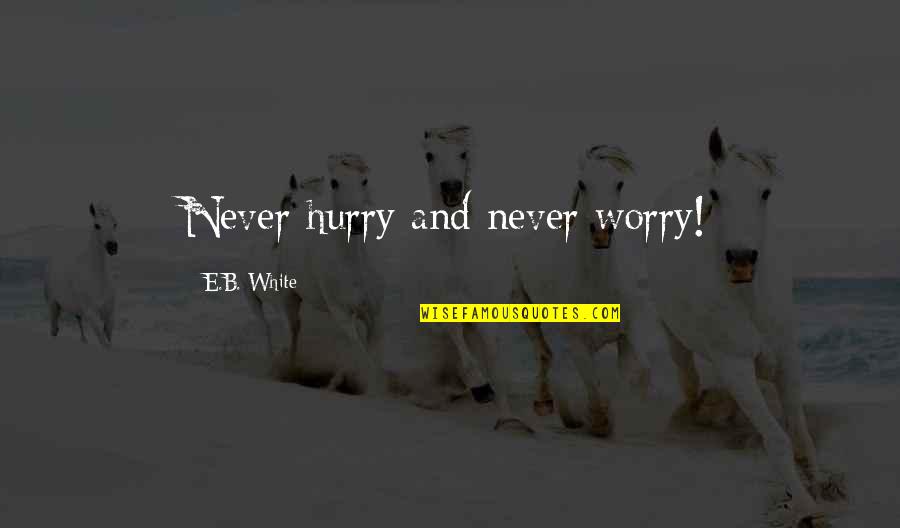 Gpsies Conversion Quotes By E.B. White: Never hurry and never worry!