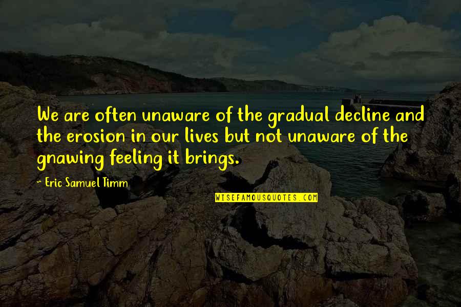 Gradual Quotes By Eric Samuel Timm: We are often unaware of the gradual decline Gradual Quotes By Eric Samuel Timm: We are often unaware of the gradual decline