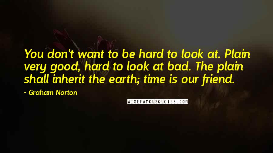 Graham Norton quotes: You don't want to be hard to look at. Plain very good, hard to look at bad. The plain shall inherit the earth; time is our friend.