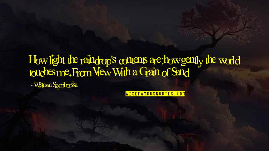 Grain Of Sand Quotes By Wislawa Szymborska: How light the raindrop's contents are;how gently the