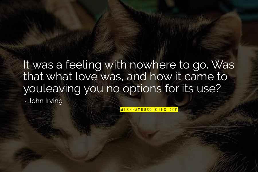 Grappoli Duva Quotes By John Irving: It was a feeling with nowhere to go. Grappoli Duva Quotes By John Irving: It was a feeling with nowhere to go.