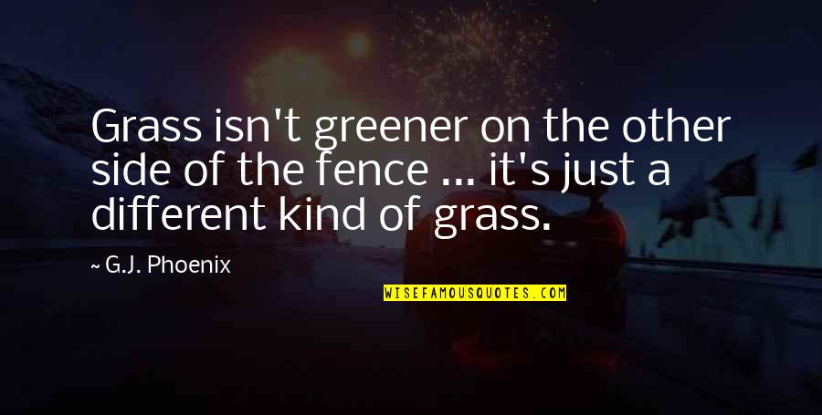 Grass's Quotes By G.J. Phoenix: Grass isn't greener on the other side of