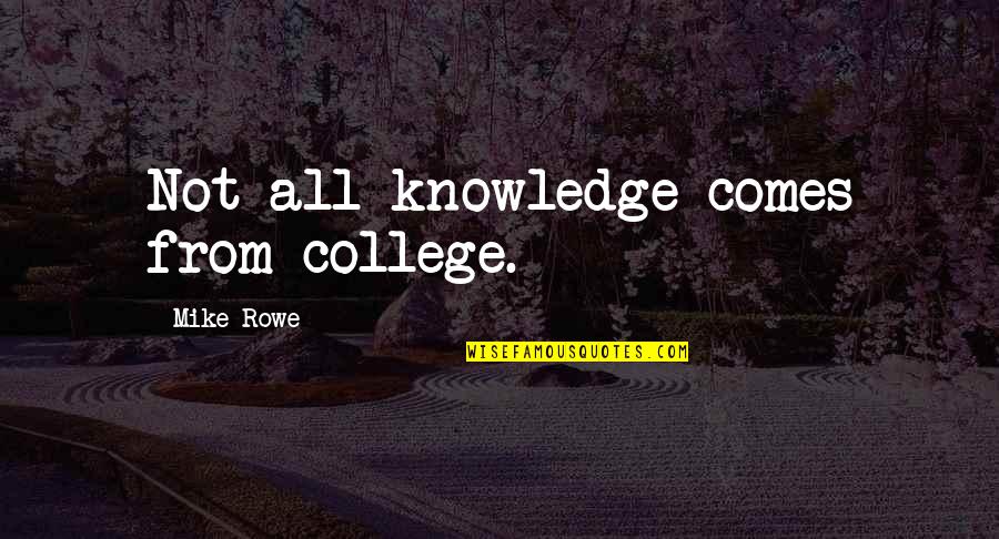 Gratas Enrique Quotes By Mike Rowe: Not all knowledge comes from college. Gratas Enrique Quotes By Mike Rowe: Not all knowledge comes from college.
