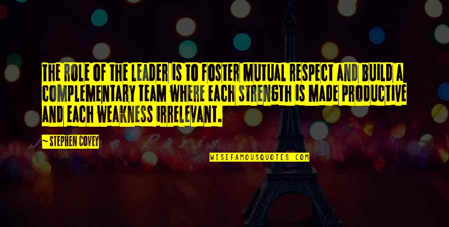 Gravitated Equations Quotes By Stephen Covey: The role of the leader is to foster