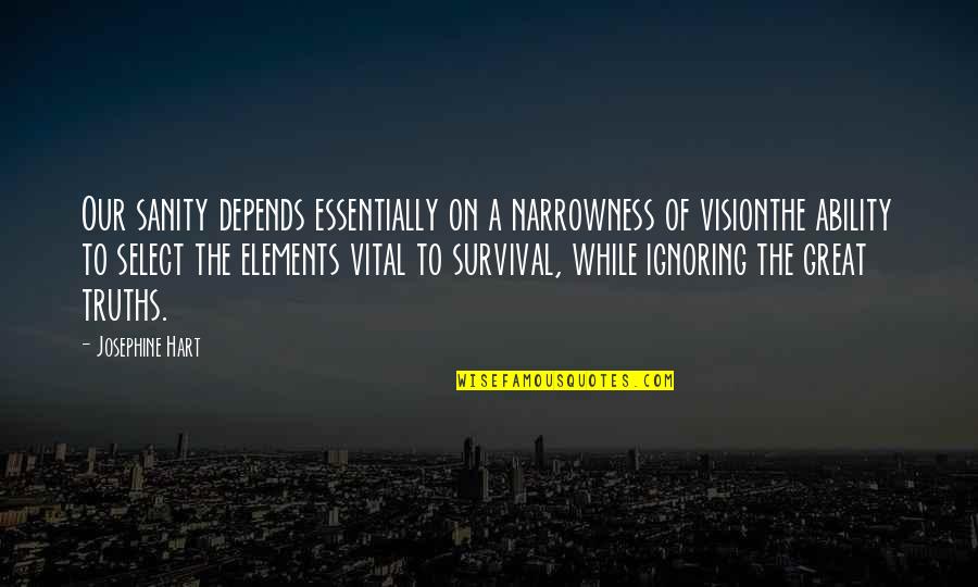 Great Ability Quotes By Josephine Hart: Our sanity depends essentially on a narrowness of