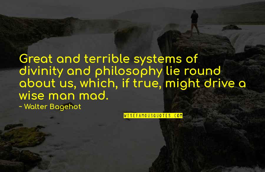 Great And Wise Quotes By Walter Bagehot: Great and terrible systems of divinity and philosophy