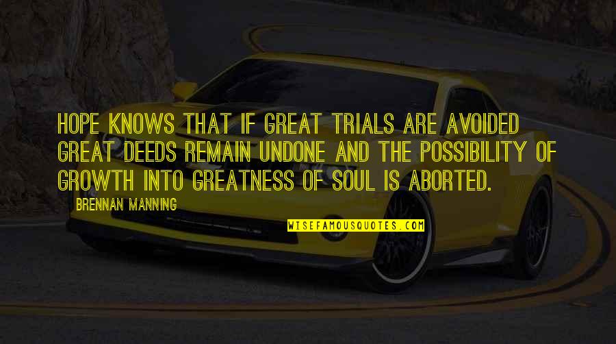 Great Avoided Quotes By Brennan Manning: Hope knows that if great trials are avoided