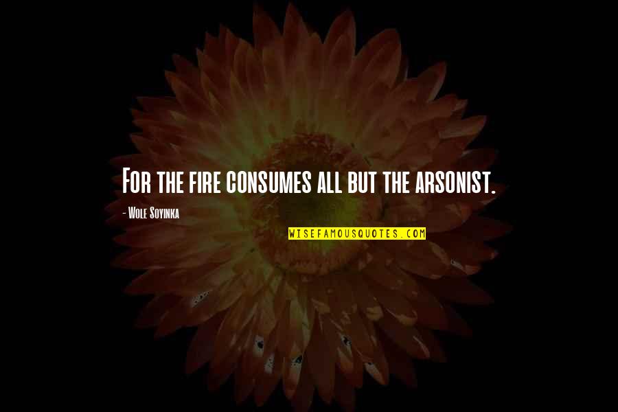 Great Checkers Quotes By Wole Soyinka: For the fire consumes all but the arsonist. Great Checkers Quotes By Wole Soyinka: For the fire consumes all but the arsonist.