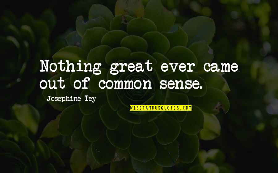 Great Common Sense Quotes By Josephine Tey: Nothing great ever came out of common sense.