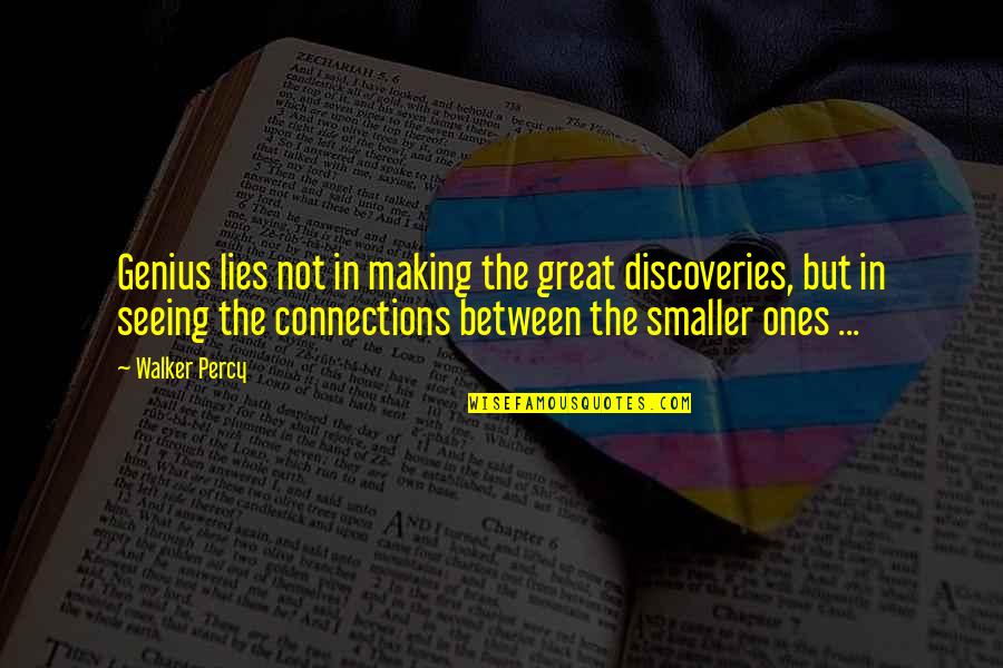 Great Discoveries Quotes By Walker Percy: Genius lies not in making the great discoveries,
