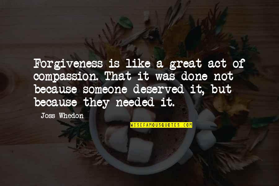 Great Forgiveness Quotes By Joss Whedon: Forgiveness is like a great act of compassion. Great Forgiveness Quotes By Joss Whedon: Forgiveness is like a great act of compassion.