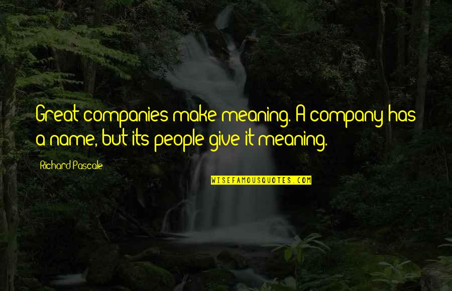 Great Giving Quotes By Richard Pascale: Great companies make meaning. A company has a Great Giving Quotes By Richard Pascale: Great companies make meaning. A company has a