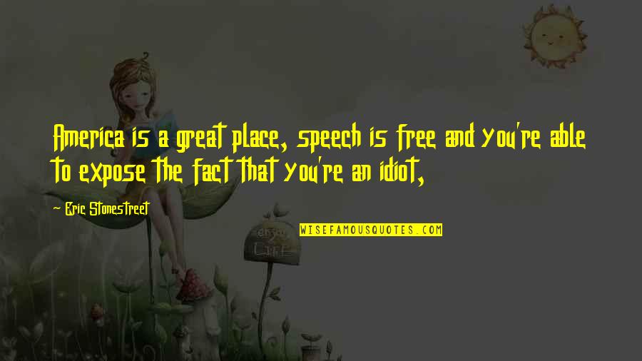 Great Idiot Quotes By Eric Stonestreet: America is a great place, speech is free