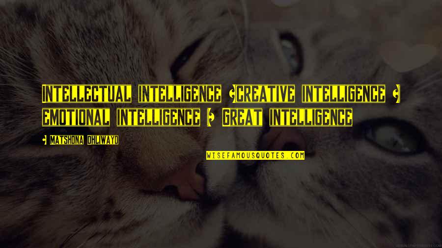 Great Intelligence Quotes By Matshona Dhliwayo: Intellectual intelligence +creative intelligence + emotional intelligence =