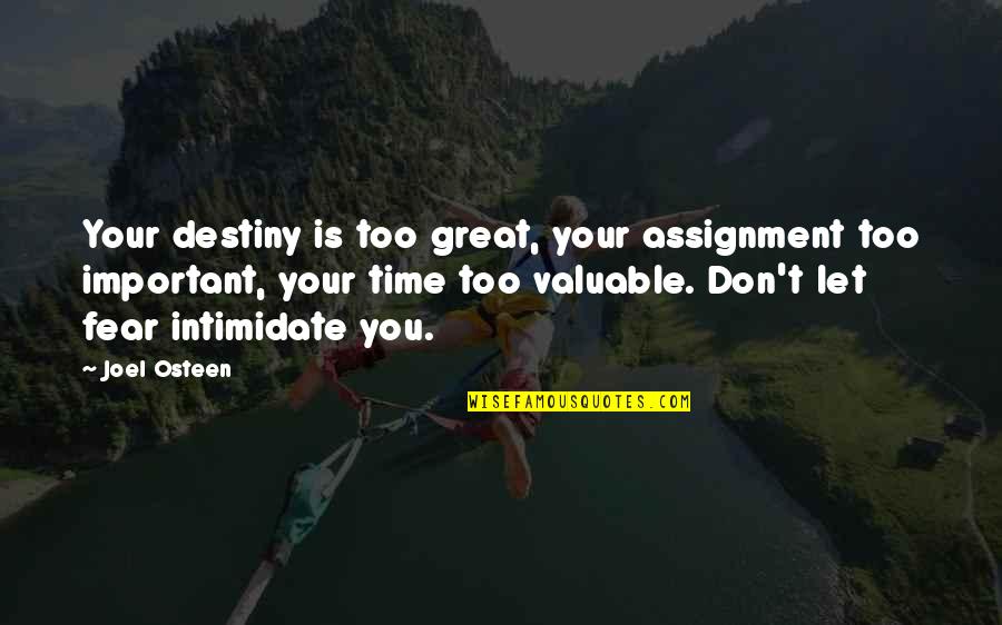 Great Life Time Quotes By Joel Osteen: Your destiny is too great, your assignment too