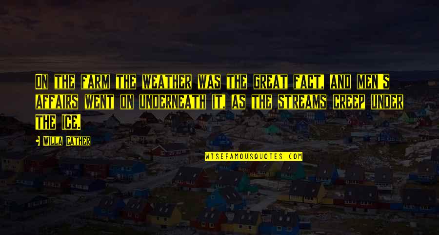 Great Men's Quotes By Willa Cather: On the farm the weather was the great