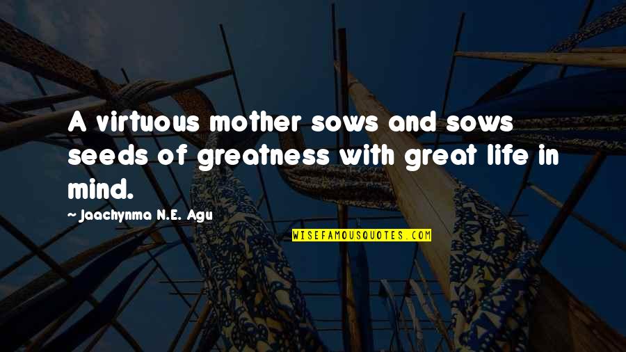 Great Mind Quotes By Jaachynma N.E. Agu: A virtuous mother sows and sows seeds of