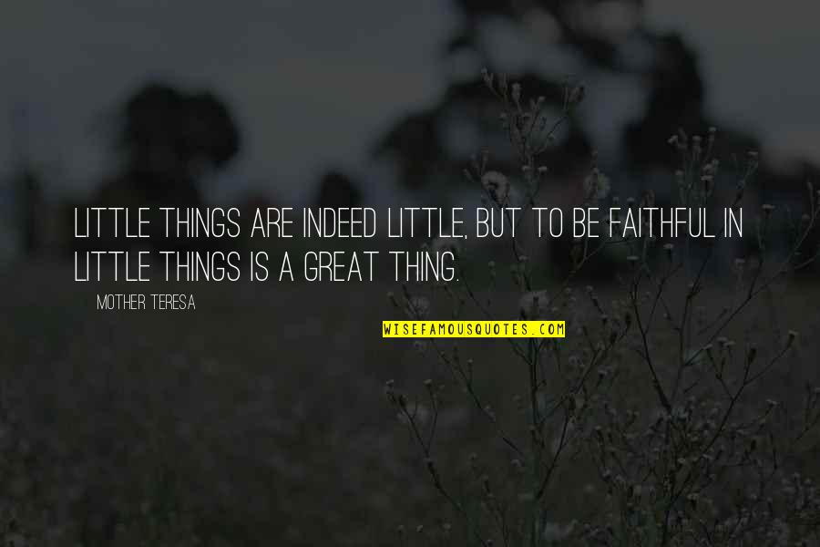 Great Mother Quotes By Mother Teresa: Little things are indeed little, but to be