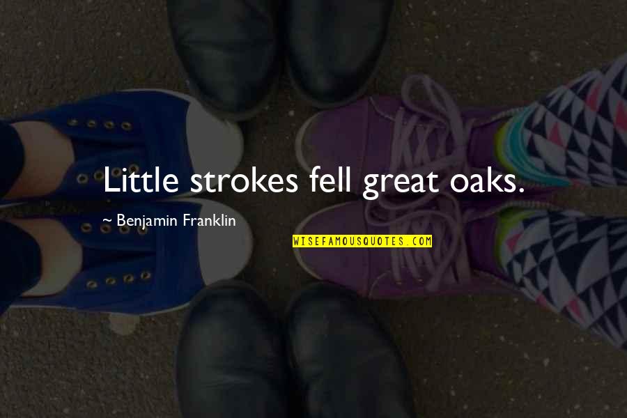 Great Oaks Quotes By Benjamin Franklin: Little strokes fell great oaks.