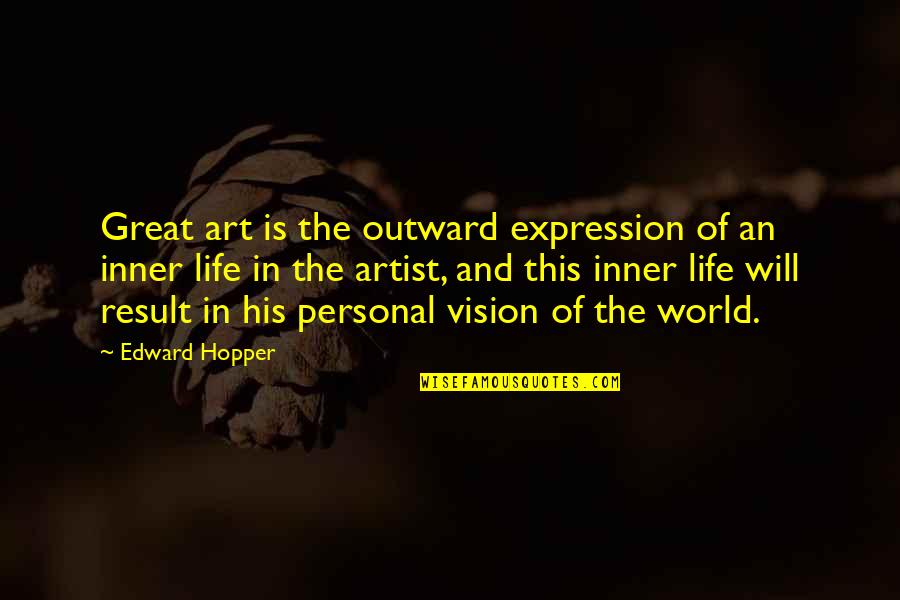 Great Personal Quotes By Edward Hopper: Great art is the outward expression of an