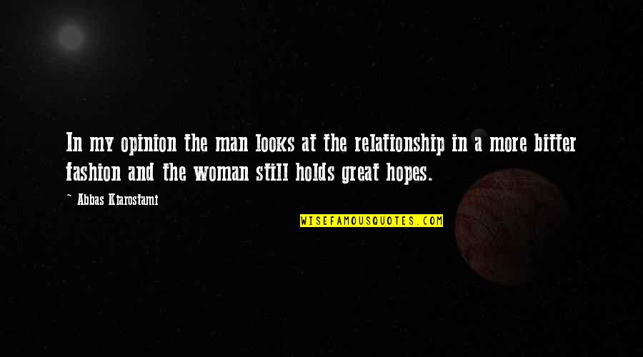Great Relationship Quotes By Abbas Kiarostami: In my opinion the man looks at the