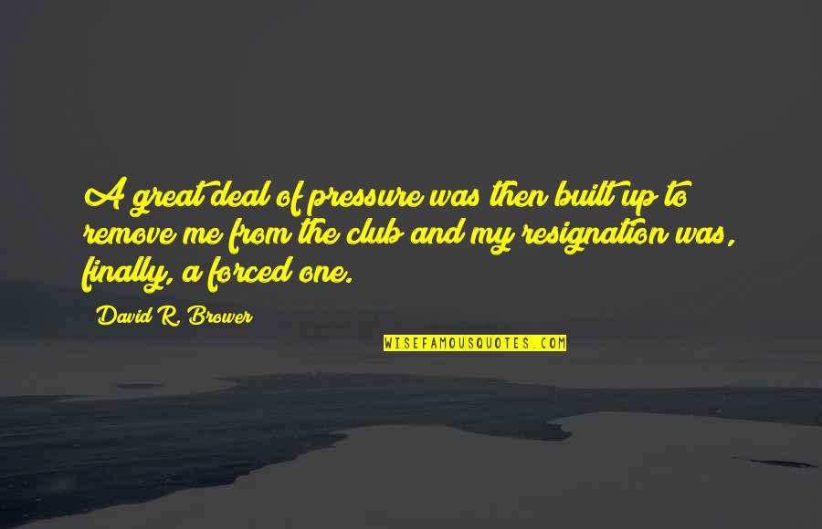Great Resignation Quotes By David R. Brower: A great deal of pressure was then built Great Resignation Quotes By David R. Brower: A great deal of pressure was then built