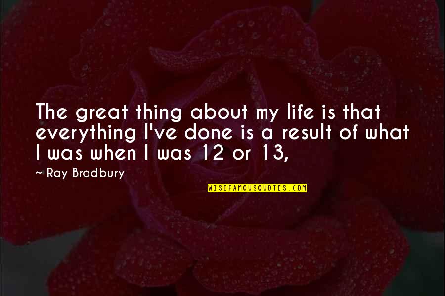 Great Result Quotes By Ray Bradbury: The great thing about my life is that