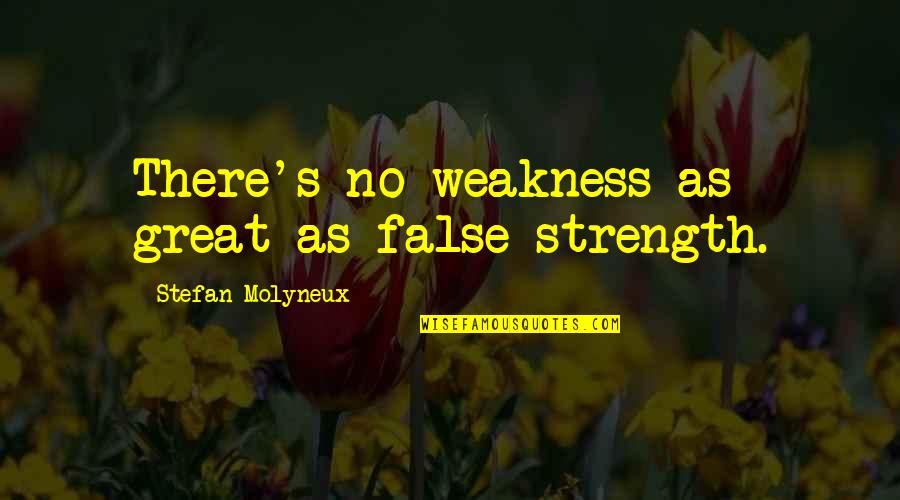 Great Self Esteem Quotes By Stefan Molyneux: There's no weakness as great as false strength. Great Self Esteem Quotes By Stefan Molyneux: There's no weakness as great as false strength.