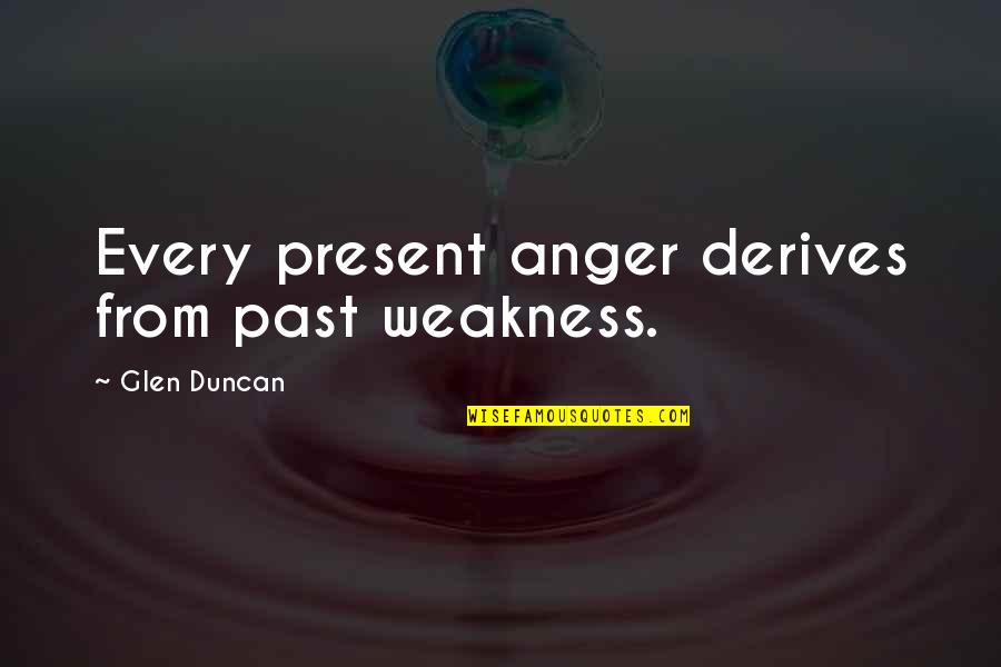 Great Sports Coach Quotes By Glen Duncan: Every present anger derives from past weakness.