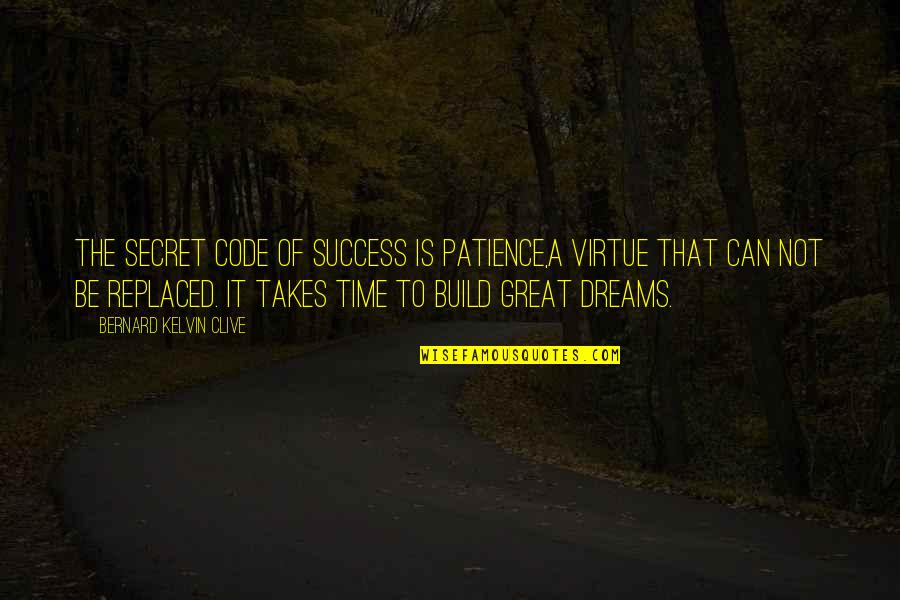 Great Success Quotes By Bernard Kelvin Clive: The secret code of success is patience,a virtue