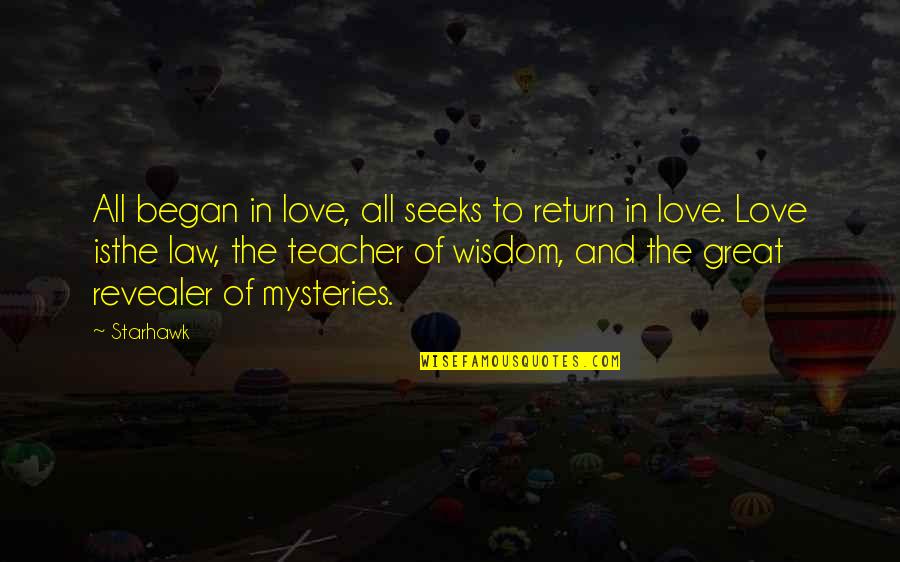 Great Teacher Quotes By Starhawk: All began in love, all seeks to return