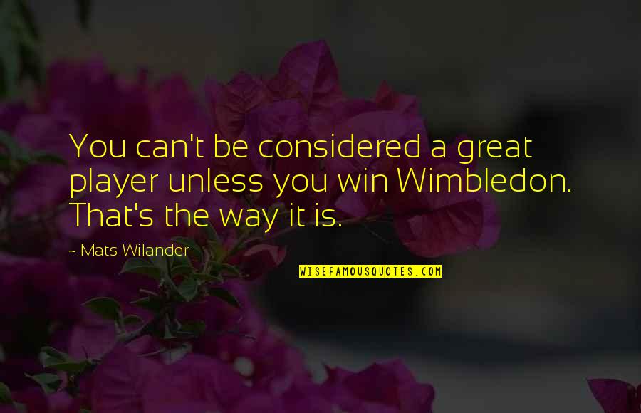 Great Tennis Player Quotes By Mats Wilander: You can't be considered a great player unless