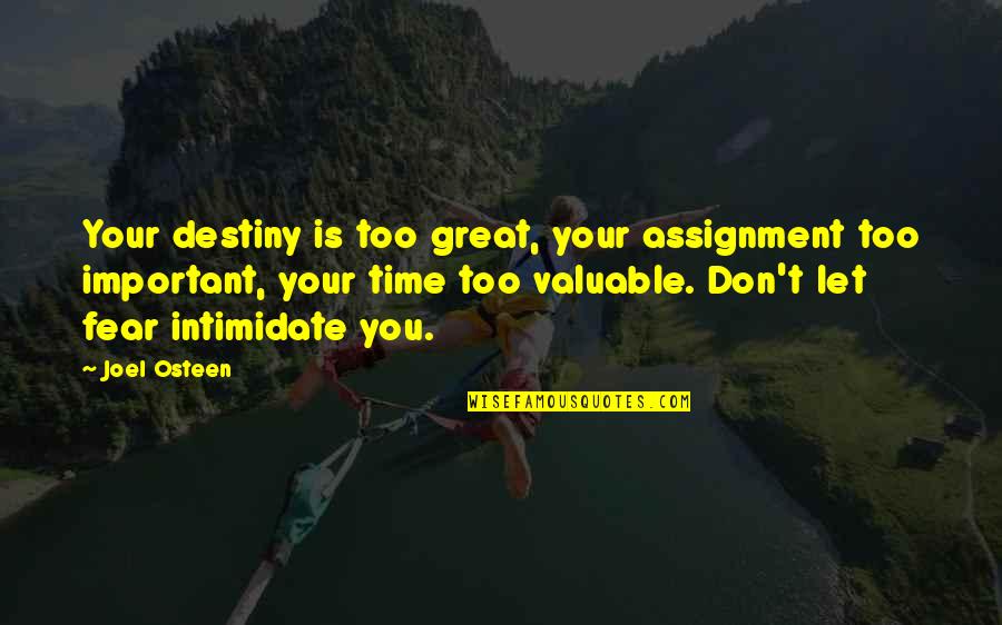 Great Time In My Life Quotes By Joel Osteen: Your destiny is too great, your assignment too