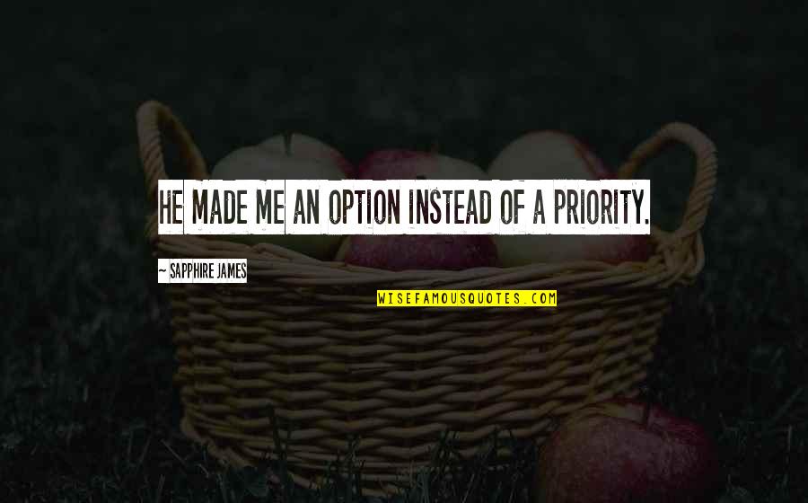 Great Uniqueness Quotes By Sapphire James: he made me an option instead of a Great Uniqueness Quotes By Sapphire James: he made me an option instead of a