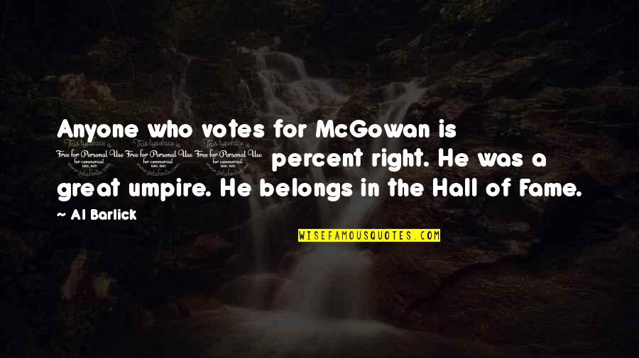 Great Votes Quotes By Al Barlick: Anyone who votes for McGowan is 100 percent