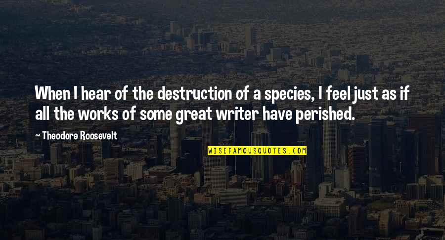 Great Works Quotes By Theodore Roosevelt: When I hear of the destruction of a