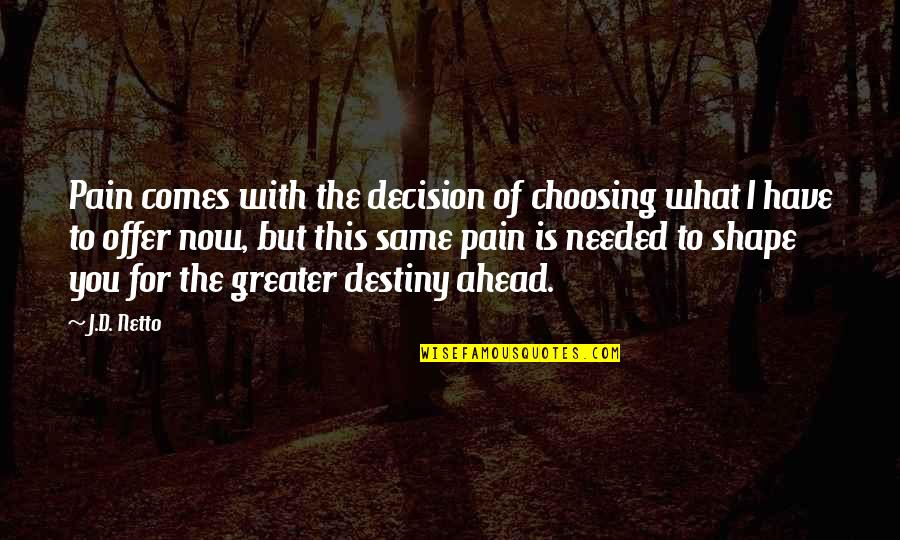 Greater Is Ahead Quotes By J.D. Netto: Pain comes with the decision of choosing what