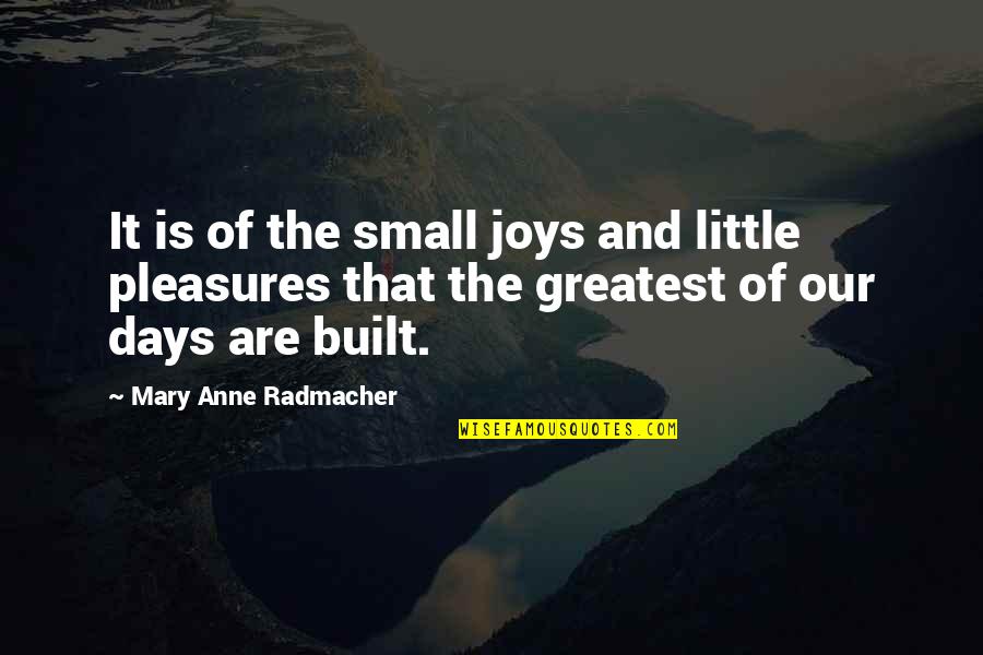 Greatest Joy Quotes By Mary Anne Radmacher: It is of the small joys and little