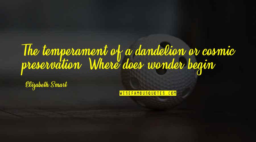 Greatest Poetry Quotes By Elizabeth Smart: The temperament of a dandelion or cosmic preservation.