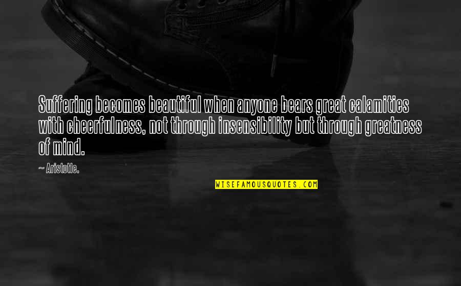 Greatness Of Mind Quotes By Aristotle.: Suffering becomes beautiful when anyone bears great calamities Greatness Of Mind Quotes By Aristotle.: Suffering becomes beautiful when anyone bears great calamities