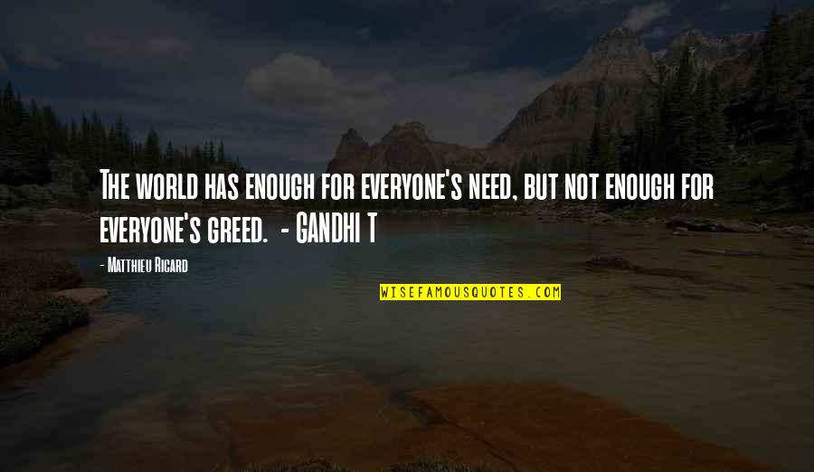 Greed's Quotes By Matthieu Ricard: The world has enough for everyone's need, but