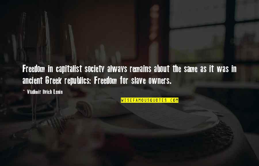 Greek Philosophy Quotes By Vladimir Ilyich Lenin: Freedom in capitalist society always remains about the