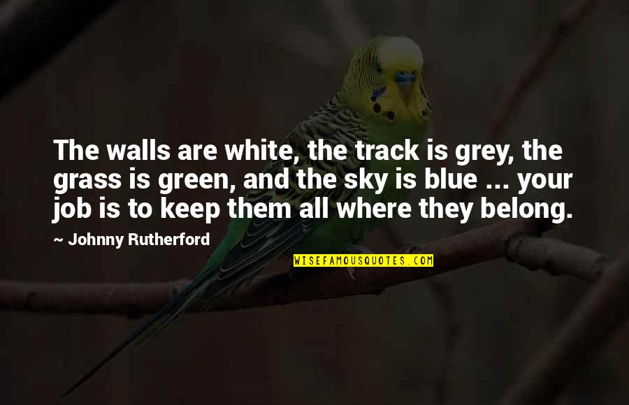 Green And Blue Quotes By Johnny Rutherford: The walls are white, the track is grey,